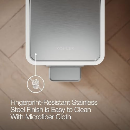 Kohler 20957-STW 2.5 Gallon Slim Step Trash Can, Bathroom Trash Can with Soft-Close Foot Pedal, White with Stainless Steel - color: White Stainless Steel, size: 2.5 Gallon - Step Can