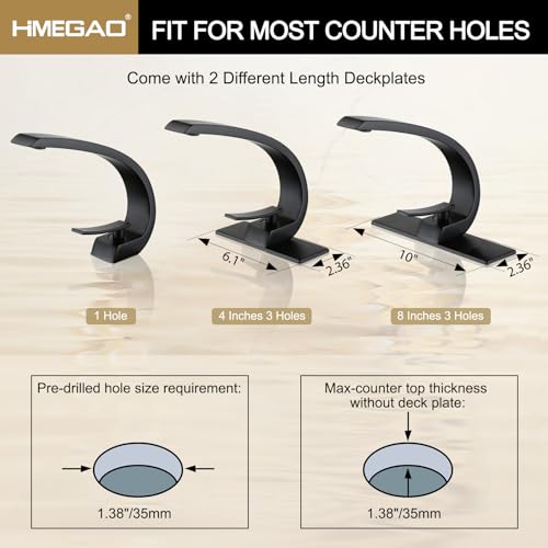 Matte Black Bathroom Faucet,Modern Single Hole High Arc Brass Bathroom Sink Faucet with 1 Hole or 3 Hole Mount 6-Inch 10-Inch Deckplate,Pop Up Overflow Drain Assembly Included - color: Matte Black, style: With Drain