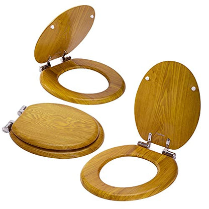 Angel Shield Toilet Seat Round Wood Veneer Quiet Close(Oak) | Quick Release Metal Hinges, Adjustable Fit for Standard Round Toilets, Easy to Install&Clean - color: Oak, size: Round
