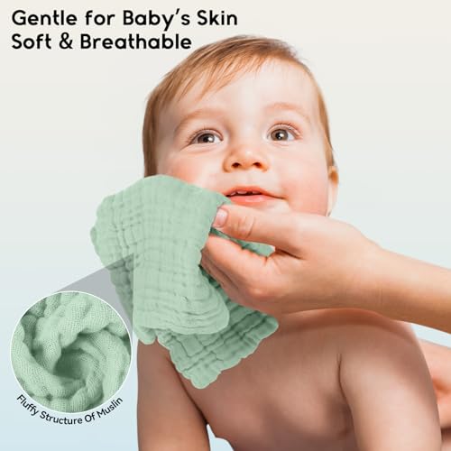 Unnivoll Muslin Burp Cloths Baby 12''X12'', Baby Washcloths 6 Pack, 100% Cotton Baby Wash Cloths Absorbent and Soft for Newborn Infants Kids Boys Girls - Gradient Green - color: Gradient Green