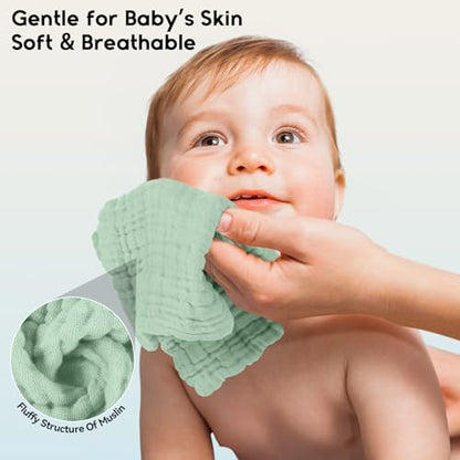 Unnivoll Muslin Burp Cloths Baby 12''X12'', Baby Washcloths 6 Pack, 100% Cotton Baby Wash Cloths Absorbent and Soft for Newborn Infants Kids Boys Girls - Gradient Green - color: Gradient Green
