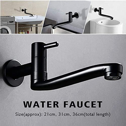 Wall-Mounted Black Cold Water Faucet Washing Machine Mop Pool Garden Taps (31cm) - size: 31cm