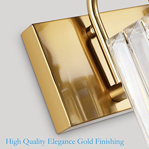Ralbay Crystal Bathroom Vanity Lights 3-Lights 24'' Modern Crystal Gold Bathroom Lighting Fixtures Over Mirror - color: Square-Brass, size: 24 inch