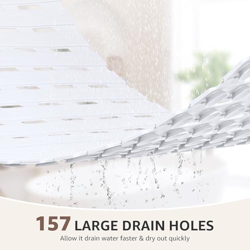 OTHWAY Non Slip Shower Mats, 36.6" x 16.9" Shower Mats for Inside Shower, Soft TPE Bath Mat for Tub Non Slip, Anti Slip Shower Floor Mat with Suction Cups, Machine Washable Shower Stall Mat, White - color: White