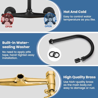 Airuida Oil Rubbed Bronze Wall Mounted Kitchen Faucet,Utility Sink Faucet | 8 Inch Adjustable Center,360° Swivel Spout,Wall Mount Commercial Faucet,Double Cross Handle - color: Oil Rubbed Bronze