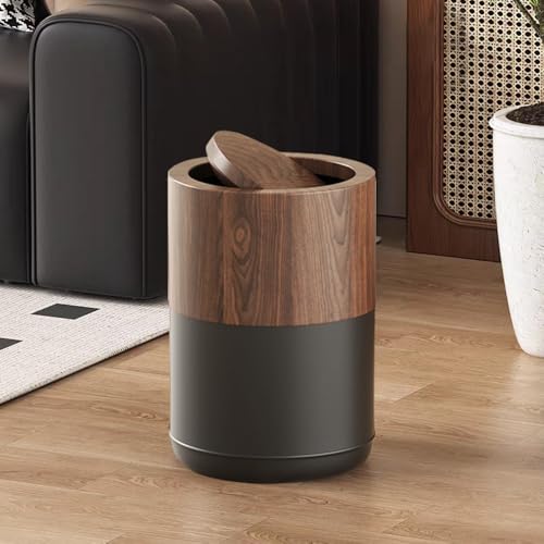 15L/4GAL Small Bathroom Trash Can with Swing Lid,Walnut | Modern Metal Waste Bin,Built-In Bag Holder,Swing Lid Trash Bin for Bathroom,Home,Office,Living Room - color: 4gal swing lid