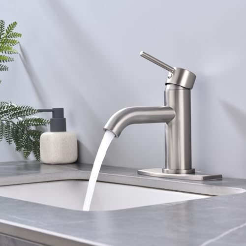 Single Handle Bathroom Faucet with Metal Drain Assembly and Escutcheon, Brushed Nickel - color: Brushed Nickel