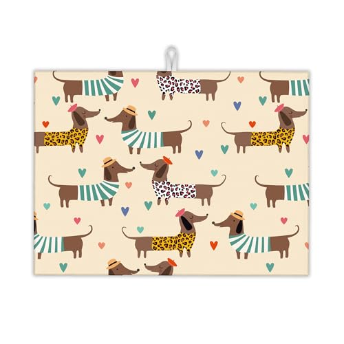 Dachshunds Dogs Dish Drying Mats 18x24 Inch,Leopard Print Hearts Dish Pad Drying Rack Mat for Kitchen Counter Ultra Absorbent Microfiber Dishware Coffee Maker Bar Countertop Decor - color: Dachshunds Dogs Leopard Print Hearts