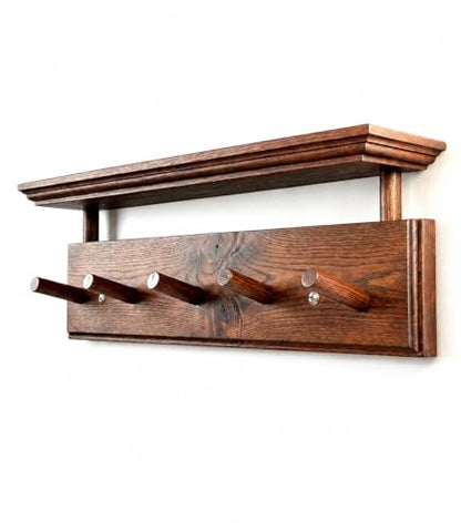 Matías Coat Rack Wall Mount with Shelf, 18 Inch Solid Wood Peg Rail, Wall Mounted Coat Rack with 5 Hooks, Wall Mount Shelf for Entryway, Bathroom or Bedroom (Walnut) - color: walnut