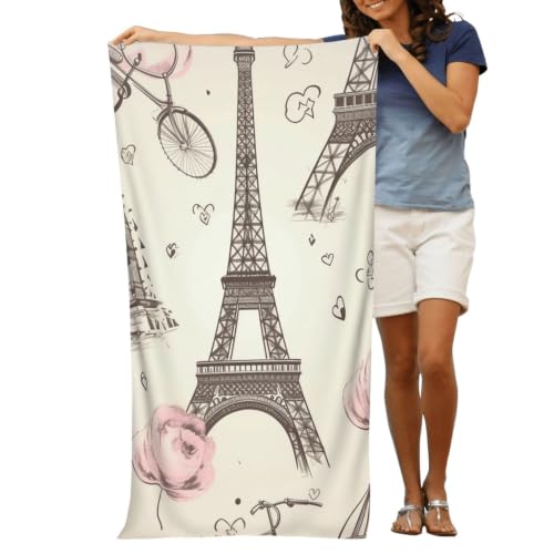 The Eiffel Tower and a Bicycle Bath Towel Super Absorbent Beach Towels Microfiber Bathroom Towel 32 x 52 Inch - color: The Eiffel Tower and a Bicycle