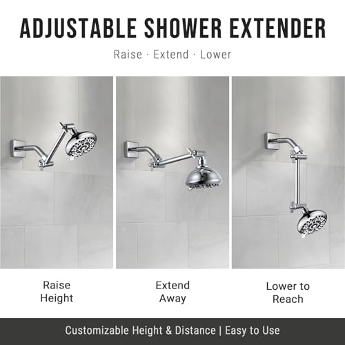 G-Promise 6 Inch Shower Extender with 6 Inch Shower Arm and Flange(Chrome) | Solid Brass Construction, Height and Angle Adjustable, Standard Connection Thread, All Installation Tools Included - color: Chrome, style: 6 Inch