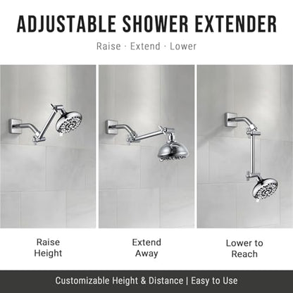 G-Promise 6 Inch Shower Extender with 6 Inch Shower Arm and Flange(Chrome) | Solid Brass Construction, Height and Angle Adjustable, Standard Connection Thread, All Installation Tools Included - color: Chrome, style: 6 Inch