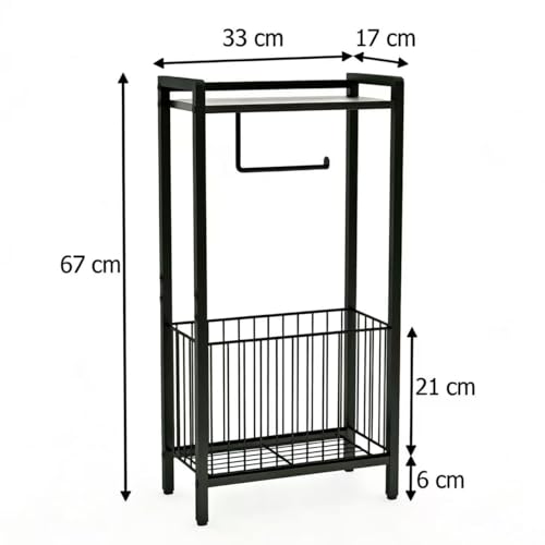 Bathroom Toilet Paper Holder Stand with Storage Basket and Top Shelf, Free-Standing Toilet Tissue Organizer for Small Bathrooms, Metal Toilet Paper Rack with Magazine Holder – Matte Black - color: Black