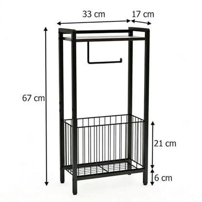 Bathroom Toilet Paper Holder Stand with Storage Basket and Top Shelf, Free-Standing Toilet Tissue Organizer for Small Bathrooms, Metal Toilet Paper Rack with Magazine Holder – Matte Black - color: Black