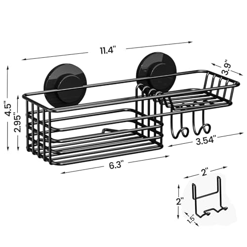Suction Cup Shower Caddy, Bathroom Shelf With Hook & Soap Holder | Black Shower Caddies, Soap Holder, No Drill Bathroom Caddy, Heavy Duty Shower Organizer, Removable Bathroom Shelf - color: 1 X Black