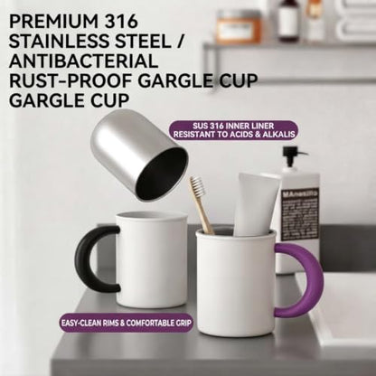 Bathroom 10oz Mouthwash Cup, 316 Stainless Steel Inner with Handle (Pink) | 1. 316 Stainless Steel 2. Comfort Grip Handle 3. Smooth Easy Clean 4. Sturdy & Durable 5. Multi-use Cup - color: Pink