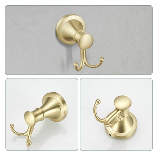 Hoimpro Brushed Gold 4-Piece Bathroom Bath Set, Wall Mount Bathroom Hardware Fixture (Adjustable Towel Bar Rack, Towel Ring Holder, Paper Towel Holder, Double Towel Hook), Bathroom Accessories - color: Brushed Gold