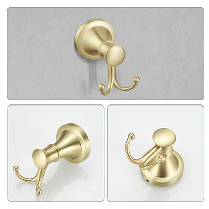 Hoimpro Brushed Gold 4-Piece Bathroom Bath Set, Wall Mount Bathroom Hardware Fixture (Adjustable Towel Bar Rack, Towel Ring Holder, Paper Towel Holder, Double Towel Hook), Bathroom Accessories - color: Brushed Gold