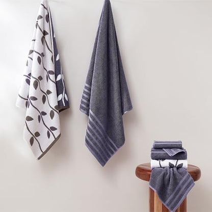 Modern Threads 6 Piece Bath Towel Set – Bathroom Set with 2 Bath Towels, 2 Hand Towels, and 2 Wash Cloths – 100% Cotton, Super Absorbent & Extra Soft – Reversible Natural Vine (Purple) - color: Purple
