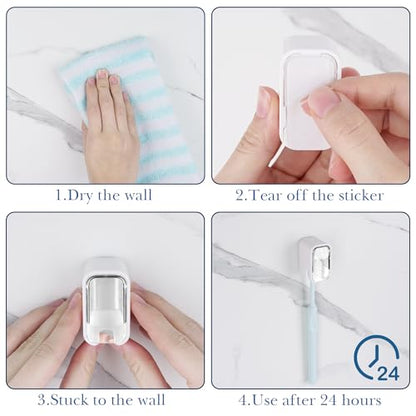 4 Pack Toothbrush Holders for Bathrooms Shower, Wall Mount Toothbrush Organizer with Cover, Self Adhesive Electric Toothbrush Storage, Quick Dry Toothbrush Hanger (Clear) - color: Clear