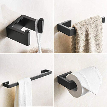 Fapully 4-Piece Bathroom Hardware Accessory Set Matte Black | with 24" Towel Bar Towel Ring Paper Holder Robe Hook - color: Matte Black, style: 4 Piece
