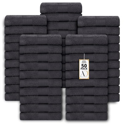 100% Cotton Washcloths 12x12 Inches, 600 GSM, Soft & Absorbent, Durable, Set of 50, Gray - color: Grey, size: Washcloth Set of 50
