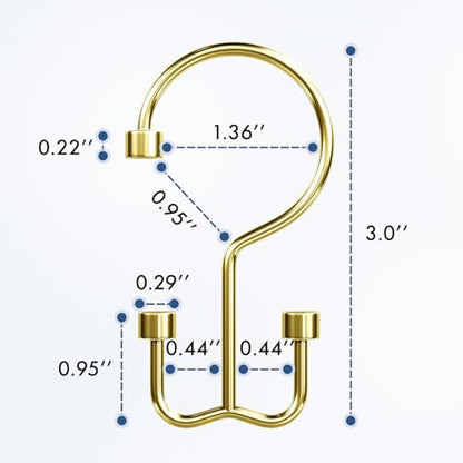 Bathway Shower Curtain Hooks Gold Shower Curtain Rings, 12 Pcs Metal Double Hooks Rings Rust Proof for Bathroom Shower Curtain Rod - color: Gold, style: Modern