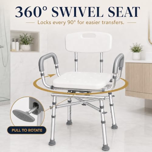 Swivel Shower Chair for Seniors, Heavy Duty Shower Chair | Swivel Shower Chair for Elderly and Disabled; Shower Chair for inside Shower, X Reinforced Base, Adjustable Height