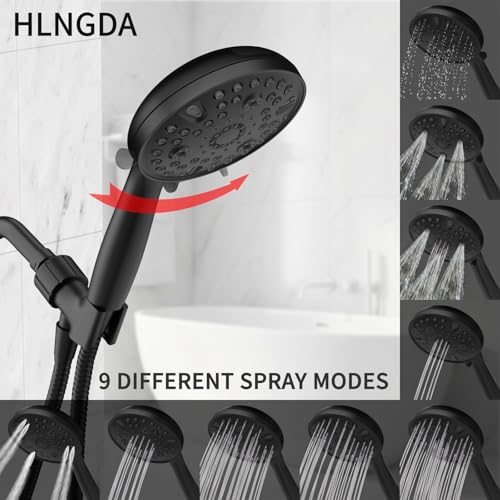 High Pressure Rain Handheld Shower Head Set,Anti-clog Nozzles with Handheld Spray Combo,Fixed Showerhead 6-Mode,59 Inch Hose Bracket Teflon Tape Rubber Washers,Matte Black(MLJ-SC001SGN-2YHS) - color: MLJ-SC001SGN-2YHS