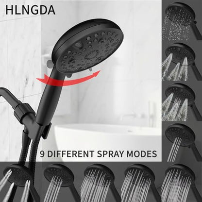 High Pressure Rain Handheld Shower Head Set,Anti-clog Nozzles with Handheld Spray Combo,Fixed Showerhead 6-Mode,59 Inch Hose Bracket Teflon Tape Rubber Washers,Matte Black(MLJ-SC001SGN-2YHS) - color: MLJ-SC001SGN-2YHS