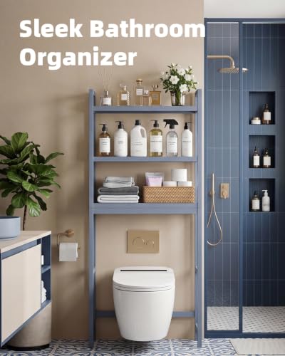 SMIBUY Bathroom Storage Shelf, Bamboo Over-The-Toilet Organizer Rack, Freestanding Toilet Space Saver with 3-Tier Adjustable Shelves (Grey) - color: Grey