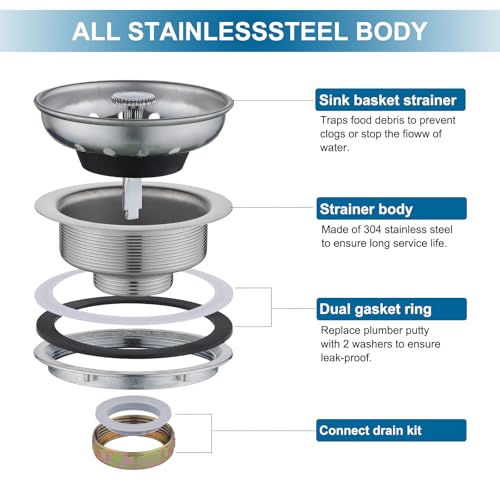 ZM Kitchen Sink Basket Strainer with Stopper, 3-1/2” Drain - style: Standard