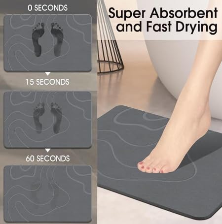 Stone Bath Mat – Diatomaceous Earth Quick Dry Bathroom Mat, Super Absorbent Non-Slip Shower Mat, Easy Clean Modern Bath Rug
