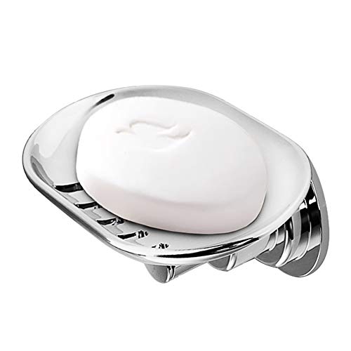 BOPai Elegant Suction Cup Soap Dish, Chrome | Repositionable & Powerful Vacuum Suction