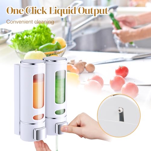 2 Shampoo & Conditioner Dispenser Wall Mounted, 400ml Liquid Soap Shower Dispenser Set No Drill, Gel Container Shower Pump Dispenser, Conditioner Body Wash Dispenser Set for Bathroom Hotel Home - color: White 2pcs