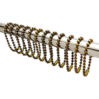 Antique Brass Shower Curtain Hooks, 6 Inch Ball Chain Design, 12 Pack Rust-Resistant Metal Curtain Rings for Bathroom Rods, Heavy Duty 4.5mm Shower Curtain Hangers - color: Antique Brass, size: 6 Inch