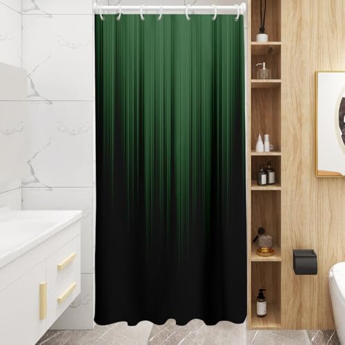 AAtter Green Black Ombre Shower Curtain, Small Stall 36x72 Inch, 7 Hooks | Striped Polyester Fabric, Dark Modern Abstract Style, Cool Anime Design, Single Narrow Bathroom Decor for Men - color: Green, size: 36"W x 72"L (Pack of 1)