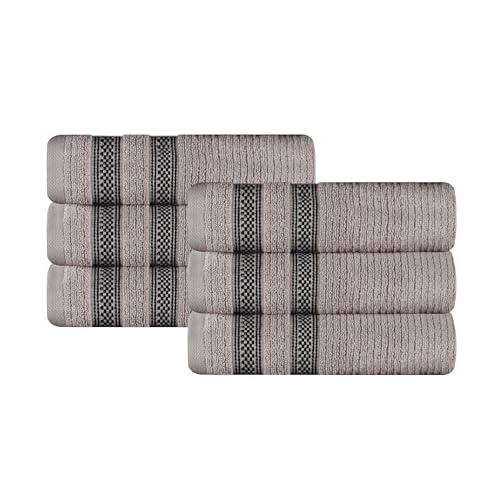 Superior Cotton Hand Towel Set, Zero Twist, Ribbed Geometric, Small Towels, Plush Soft Absorbent Bathroom Basics, Home Essentials, Spa, Salon, Hotel, Kitchen, Luxury Quick Drying, Set of 6, Grey - color: Grey, size: Hand Towel 6 - Pack