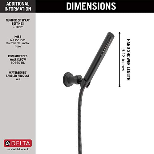 Delta Faucet Trinsic Single Spray Wall-Mount Hand Shower, Hand Held Shower with Hose, Black Handheld Shower Head, Slide Bar Hand Shower, Handheld Shower, Matte Black 55085-BL - color: Matte Black