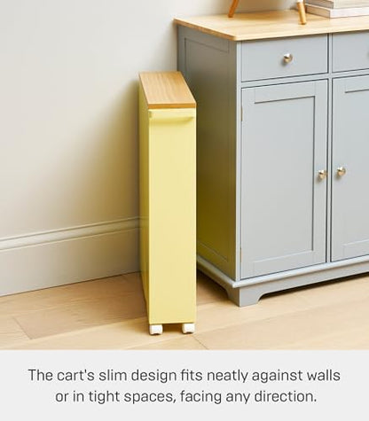 YAMAZAKI Home Bathroom Cart, Rolling Slim Utility Storage with Handle, Yellow - color: Yellow