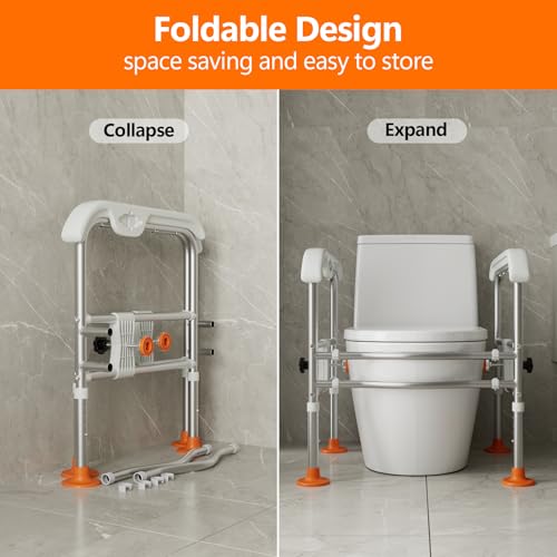 SPECILITE Toilet Safety Rails for Seniors (665lbs), Fits Most Toilets | Heavy Duty Adjustable Foldable Toilet Safety Frame with LED Light, Stable Stand-Up Support for Elderly & Disabled - size: Toilet Rails - Standard