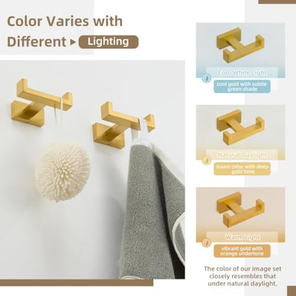 Angle Simple Double Towel Hook Brushed Dark Gold, Bath Robe Holder, 2 Pack | SUS304 Stainless Steel Coat Hook for Bathroom Kitchen Hotel RV, Screw Wall Mount - color: Brushed Dark Gold, size: 2 Pack