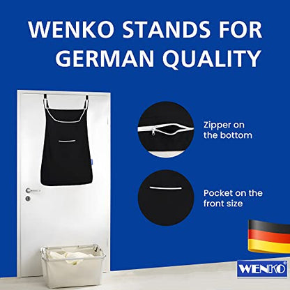WENKO Laundry Hamper Bag Hanging, Over The Door Basket with Hooks, for Bathroom, Closet, Space Saving Storage, Wall mounted 3.94 x 20.47 x 31.89 in, Black - color: Black