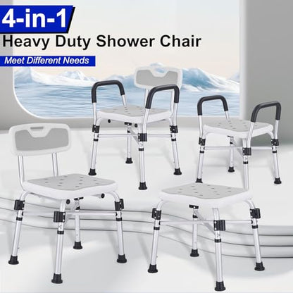Shower Chair for Elderly and Disabled Inside Shower,Gray | 6-Height AdjustableShower Seat for Inside Tub,Shower Chair with Arms and Back 400 LB Heavy Duty - color: Gray