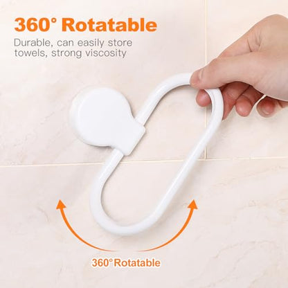 Adhesive Towel Holder, White Hand Towel Holder for Wall Mounted, Plastic Oval Shower Washcloth Hanger Ring for Bathroom