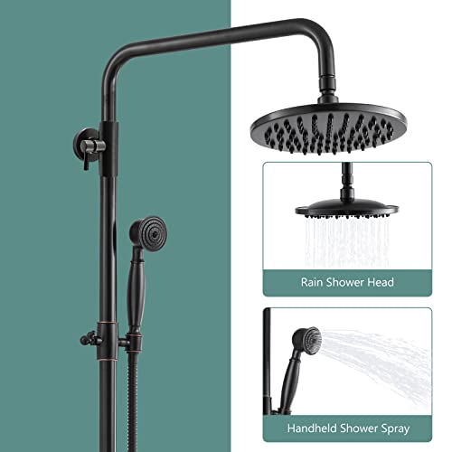 Heyalan Dual Shower System, 8 Inch Rain Head, Handheld,Oil Rubbed Bronze | Dual shower system with 8 inch rain head, handheld sprayer, exposed pipe design, two-handle control, and brass body. - color: Oil Rubbed Bronze