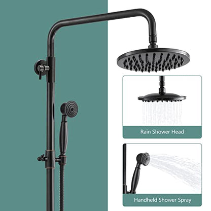 Heyalan Dual Shower System, 8 Inch Rain Head, Handheld,Oil Rubbed Bronze | Dual shower system with 8 inch rain head, handheld sprayer, exposed pipe design, two-handle control, and brass body. - color: Oil Rubbed Bronze