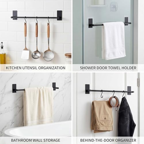 Adhesive Bath Towel Bar 24-inch Black, No Drill Stick On Towel Rack, Easy Install with Self-Adhesive, Premium SUS304 Stainless Steel (Black, 24) - color: Black, size: 24-Inch
