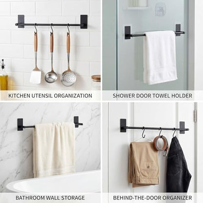 Adhesive Bath Towel Bar 24-inch Black, No Drill Stick On Towel Rack, Easy Install with Self-Adhesive, Premium SUS304 Stainless Steel (Black, 24) - color: Black, size: 24-Inch