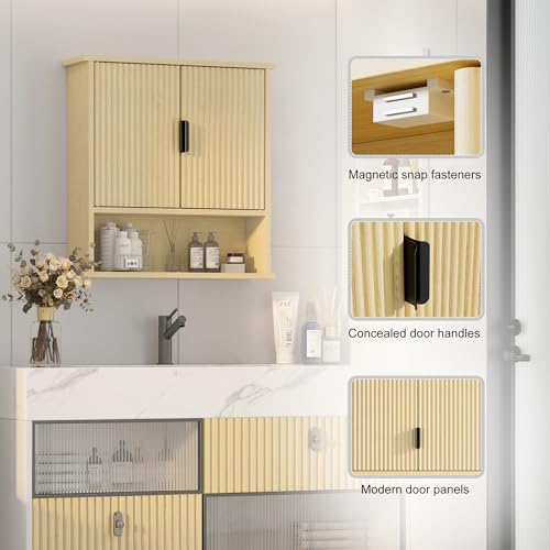 Bathroom Wall Cabinet,Farmhouse Medicine Cabinet for Bathroom with 2 Doors,Wall Mounted Medicine Cabinets Over Toilet Storage Cabinet for Laundry Room/Kitchen/Living Room,Natural,23 x 24